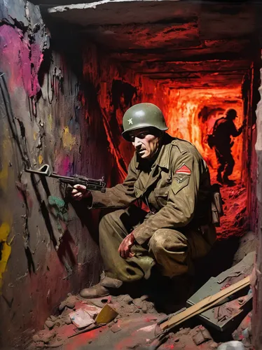 In a long-forgotten bunker, a WW2 soldier clings to the hope of survival against relentless attacks.,warsaw uprising,air-raid shelter,pillbox,bunker,war correspondent,lost in war,six day war,ammunitio