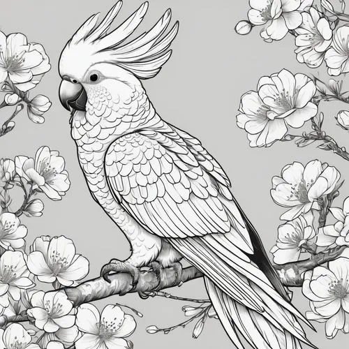 line art birds,ornamental bird,flower and bird illustration,an ornamental bird,line art animal,bird illustration,Illustration,Black and White,Black and White 04