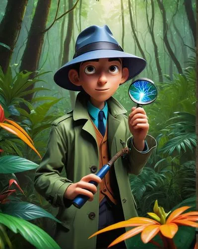 investigator,investigador,inspector,ethnobotanist,entomologist,children's background,investigadores,detective,world digital painting,layton,pinocchio,biologist,spelunker,sleuths,sleuthing,explorer,detectives,investigating,cryptozoologist,cheburashka,Illustration,Realistic Fantasy,Realistic Fantasy 18