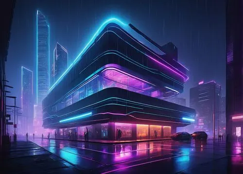 cybercity,cyberpunk,futuristic,cybertown,futuristic landscape,futuristic architecture,synth,hypermodern,neon arrows,electrohome,cyberport,polara,neon coffee,tron,neon ghosts,metropolis,cyberia,neon,80's design,cityscape,Illustration,American Style,American Style 07