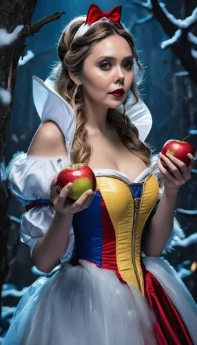 snow white,woman eating apple,queen of hearts,fairy tale character,gretel,belle,Conceptual Art,Fantasy,Fantasy 34