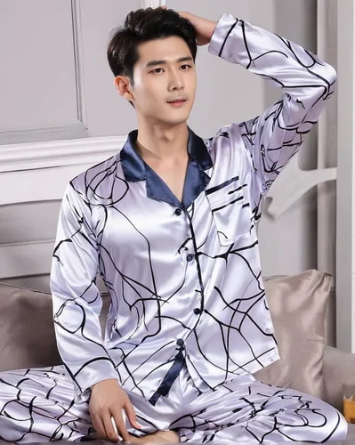 Special Offers Spring Autumn Men Satin Silk Pyjamas Sets Long-Sleeve Male Pijama Sleepwear Leisure Home Clothing Free Delivery,pajamas,pjs,nightwear,bed sheet,dress shirt,aluminium foil,rice paper rol