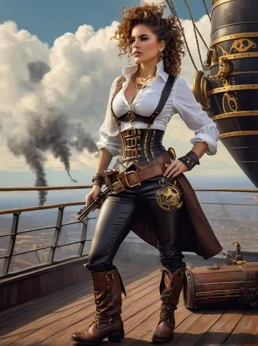 steampunk,barranger,aveline,swashbuckler,releasespublications,merchantman,pirate,yachtswoman,petrova,hornblower,scotswoman,sea fantasy,capitaine,shipwright,commandeer,piratical,enza,ahoy,antipiracy,trine,Illustration,Realistic Fantasy,Realistic Fantasy 44