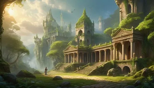 fantasy landscape,rivendell,ancient city,citadels,fablehaven,alfheim,theed,fantasy picture,riftwar,briarcliff,nargothrond,hall of the fallen,beleriand,elves country,gondolin,calydonian,ravenwood,castle of the corvin,arenanet,fantasy art,Illustration,Realistic Fantasy,Realistic Fantasy 01