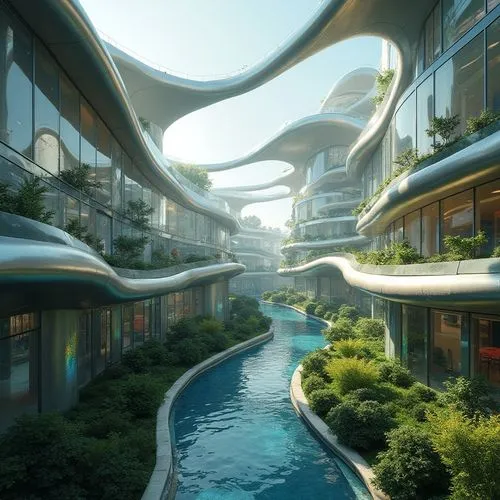 futuristic architecture,futuristic landscape,arcology,ecotopia,skyways,interlace,sky space concept,ringworld,streamwood,waterview,virtual landscape,terraformed,waterside,skybridge,skywalks,biopolis,urban design,harbour city,urbanworld,unbuilt,Photography,General,Realistic