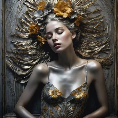 jingna,golden wreath,girl in a wreath,dried flower,gold filigree,gold flower,golden flowers,ophelia,dried flowers,rose wreath,wreath of flowers,demarchelier,baroque angel,laurel wreath,blooming wreath,adornment,gold leaf,gold foil crown,flower gold,elven flower,Photography,Documentary Photography,Documentary Photography 15