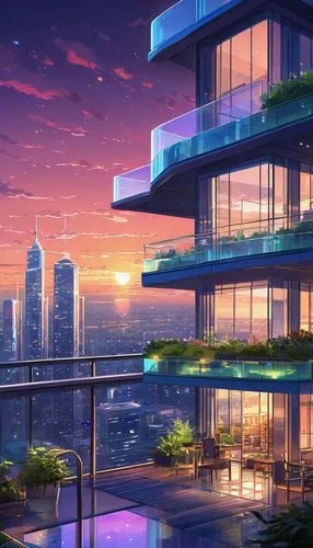 sky apartment,penthouses,cityscape,condos,vdara,futuristic landscape,songdo,cybercity,escala,aqua studio,chengli,evening city,city skyline,hkmiami,futuristic architecture,residential tower,contemporary,skyscrapers,citycell,apartment block,Illustration,Japanese style,Japanese Style 03