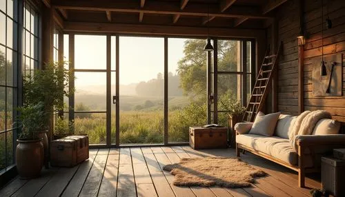 sunroom,the cabin in the mountains,wood window,small cabin,morning light,cabin,summer cottage,rustic aesthetic,porch swing,wooden windows,livingroom,wooden sauna,living room,rustic,bedroom window,front porch,sitting room,idyllic,coziness,modern room,Photography,General,Realistic