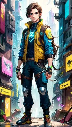 cyberpunk,game illustration,renegade,engineer,construction worker,sci fiction illustration,yellow jacket,pilot,x-men,male character,mechanic,cg artwork,game art,contractor,blue-collar worker,kryptarum-the bumble bee,yang,builder,aquanaut,dewalt,Anime,Anime,General