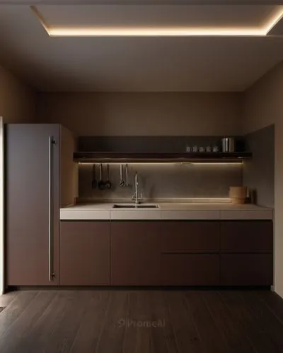 Кухня с плоскими фасадами ровного темно коричневого цвета,a kitchen with a long wooden counter and brown cabinets,modern kitchen interior,modern minimalist kitchen,kitchen design,modern kitchen,gaggen