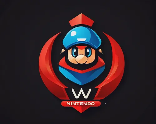 Create a sleek and modern logo of Nintendo for a futuristic gaming console.,mario,witch's hat icon,super mario,wad,w badge,wupatki,welder,w,red blue wallpaper,w188,wei,wohnmob,washignton,vector design