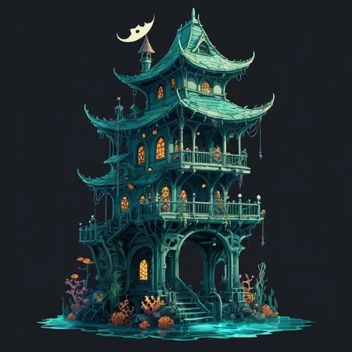 witch's house,ghost castle,studio ghibli,witch house,haunted castle,wishing well,Illustration,Abstract Fantasy,Abstract Fantasy 11