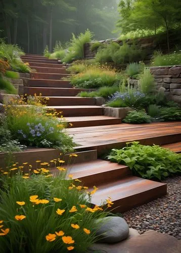 landscape design sydney,landscape designers sydney,wooden path,wooden decking,winding steps,landscaped,wooden stairs,stone ramp,stone stairs,walkway,pathway,landscaping,garden bench,steps,zen garden,nature garden,stone stairway,garden design sydney,climbing garden,flowerbeds,Art,Classical Oil Painting,Classical Oil Painting 33