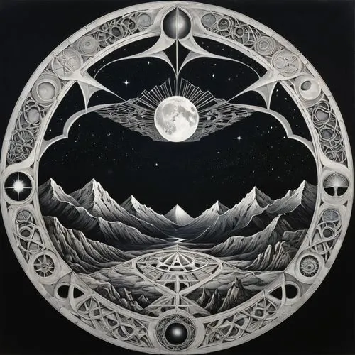 moon phase,phase of the moon,asatru,mandala,nightsky,magic,Illustration,Black and White,Black and White 23