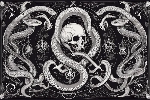 serpent,skull bones,skull illustration,skulls,sepulchre,skull and crossbones,art nouveau design,skeleton key,skull drawing,art nouveau frame,skulls and,caduceus,silver octopus,dance of death,cd cover,rod of asclepius,autopsy,skull allover,animal skull,skulls bones,Illustration,Abstract Fantasy,Abstract Fantasy 04