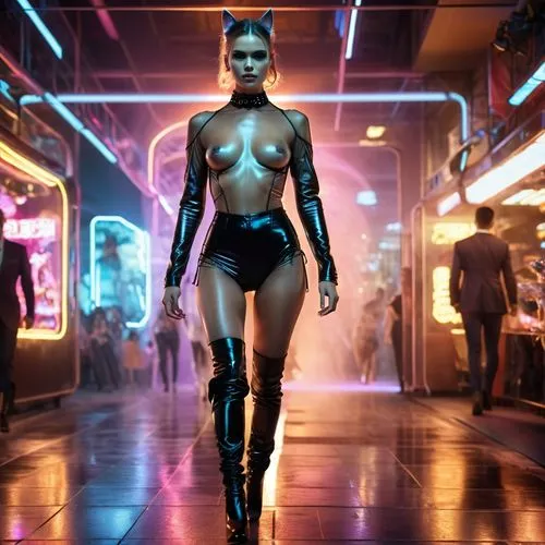 domino,kittani,rhianna,neon body painting,catwoman,bladerunner,Photography,General,Realistic