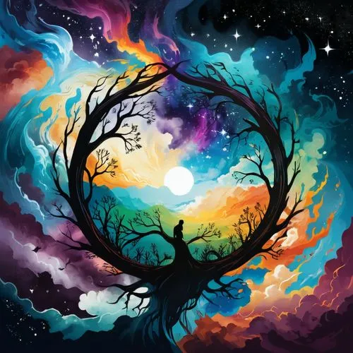 colorful tree of life,halloween background,moon and star background,magic tree,painted tree,tree of life,Unique,Design,Logo Design