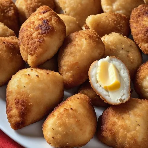 mozzarella sticks,arancini,bocconcini,fried fritters,potato cakes,potato patties,cheese puffs,scampi,cheese bread,fried potatoes,bread eggs,fishcake,kourabiedes,cheese holes,nuggets,tahu goreng,coxinha,saganaki,fritters,curds,Photography,General,Realistic