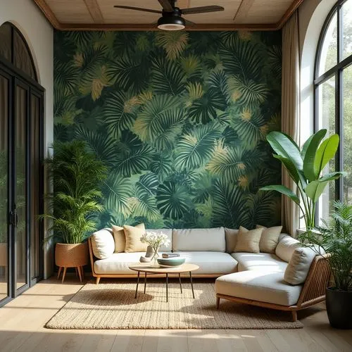 tropical greens,gournay,fromental,tropical leaf pattern,tropical house,tropical jungle