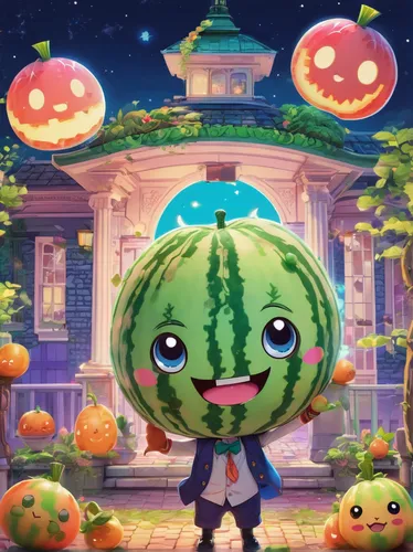 watermelon background,watermelon wallpaper,melonpan,watermelon painting,watermelons,green tomatoe,halloween background,kawaii vegetables,watermelon pattern,calabaza,melon,mid-autumn festival,watermelon umbrella,watermelon,halloween wallpaper,candy pumpkin,kawaii cactus,tomato,giant granadilla,earth fruit,Illustration,Japanese style,Japanese Style 02