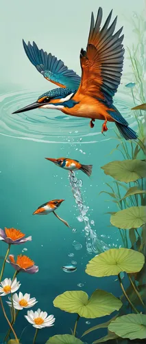 flower and bird illustration,aquatic bird,diving bird,bird illustration,migratory birds,water birds,bird painting,koi pond,birds in flight,birds of the sea,migratory bird,feather on water,water fowl,bird in flight,water bird,ornamental fish,sea birds,bird flight,sea swallow,sea hawk,Conceptual Art,Sci-Fi,Sci-Fi 05