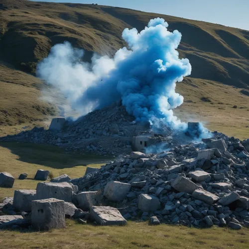 blue slag,smoke bomb,blauara,alpino-oriented milk helmling,building rubble,rock cairn,chambered cairn,cloud of smoke,whernside,chalkhill blue,geothermal energy,bullers of buchan,volcanic activity,burning of waste,pyrotechnic,fumarole,cairn,industrial smoke,cloud mountain,digital compositing,Photography,General,Natural