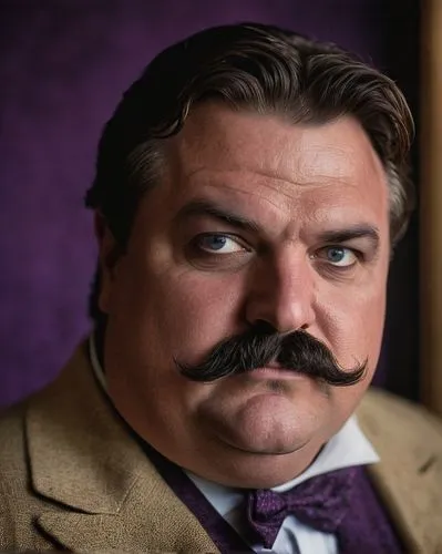 Vernon, an adult man, is big, fat, and beefy with a purple face and hardly showed his neck. He has thick, dark hair and a black mustache, with small, sharp eyes.,enrico caruso,poirot,dursleys,woollcot