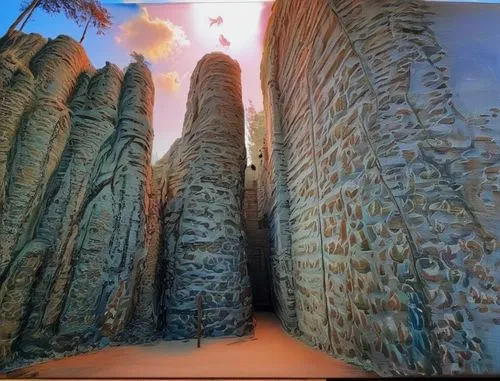 mandelbulb,virtual landscape,mushroom landscape,3d background,sandstone rocks,stone desert,3d fantasy,giant screen fungus,arid landscape,pancake rocks,rock formation,desert desert landscape,backgrounds texture,trees with stitching,3d albhabet,rock formations,sandstone wall,desert landscape,hoodoos,3d rendering,Illustration,Paper based,Paper Based 04