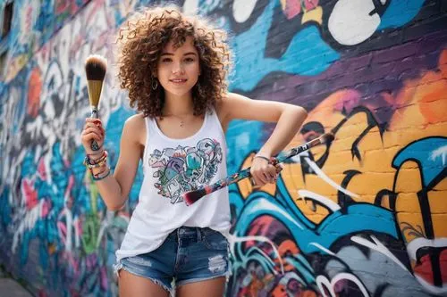 artist brush,girl in t-shirt,garden shovel,paint brush,hair brush,toilet brush,berimbau,hand shovel,paint brushes,drum stick,makeup brush,street artist,afro,shovel,graffiti,street musician,axe,paintbrush,rake,broomstick,Illustration,Paper based,Paper Based 29