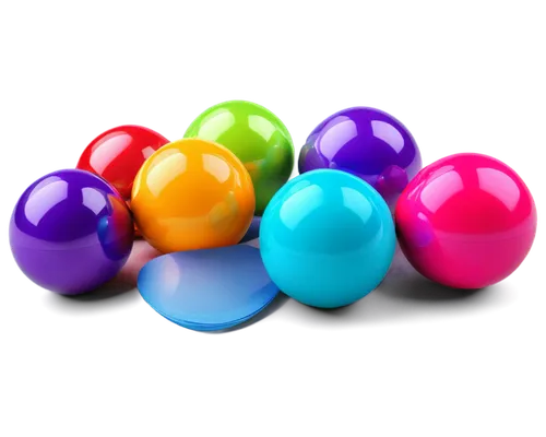 Eight balls, scattered arrangement, different colors, shiny surface, reflective material, softbox lighting, 3/4 composition, close-up shot, detailed texture, realistic rendering, transparent backgroun