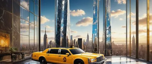 yellow car,glass wall,car showroom,sunstreaker,new york taxi,emaar,3d car wallpaper,damac,tallest hotel dubai,dubay,range rover,bumblebee,supertall,car wallpapers,wallpaper dubai,glass building,yellow jeep,lusail,habtoor,glass facade,Illustration,Abstract Fantasy,Abstract Fantasy 01