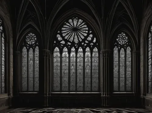 neogothic,church windows,transept,stained glass windows,lattice window,gothic church,church window,cathedrals,stained glass window,stained glass,gothic style,gothic,lattice windows,tracery,haunted cathedral,hall of the fallen,quire,cathedral,markale,opaque panes,Illustration,Black and White,Black and White 09