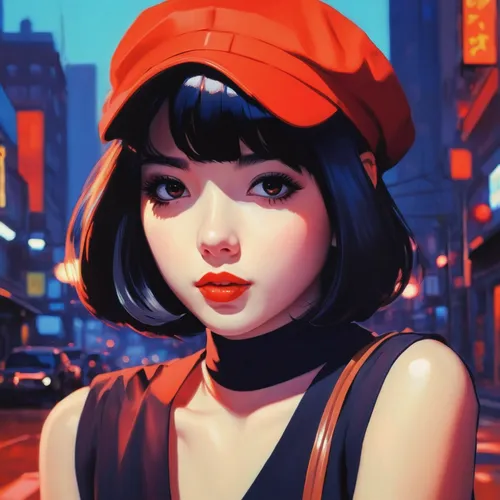 Encuentra el tono perfecto para ti,retro girl,beret,retro woman,digital painting,world digital painting,city ​​portrait,hong,retro styled,vector girl,game illustration,colorful city,phone icon,tokyo c