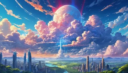 futuristic landscape,fantasy landscape,fantasy city,valerian,fantasy world,sky city,sky,metropolis,3d fantasy,alien world,skycraper,utopian,cityscape,dream world,ancient city,sky space concept,alien planet,world digital painting,fantasia,skyscrapers,Conceptual Art,Daily,Daily 24