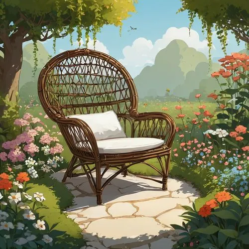 floral chair,garden bench,chair in field,idyll,garden swing,springtime background,idyllic,garden furniture,spring background,outdoor bench,chaise,world digital painting,armchair,outdoor sofa,floral background,rocking chair,digital painting,loveseat,chair and umbrella,floral mockup,Illustration,Children,Children 04