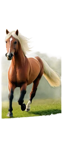 Majestic horse, white horse, brown horse, galloping, running freely, beautiful detailed mane, flowy tail, strong muscles, shiny coat, green grassland, sunny day, soft lighting, cinematic composition, 