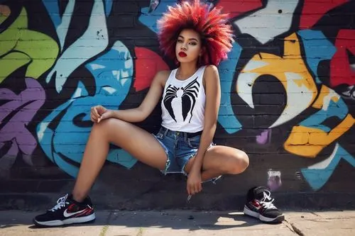 concrete chick,ash leigh,converse,street dancer,street fashion,hip-hop dance,mohawk hairstyle,punk,afro american girls,chucks,roller skates,hip hop,hip-hop,roller skate,afro-american,punk design,sneakers,rocker,brook,mohawk,Illustration,Realistic Fantasy,Realistic Fantasy 17