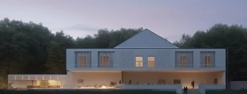 the two stories of the house are lit up at night,passivhaus,danish house,3d rendering,dunes house,modern house,lohaus,Art,Artistic Painting,Artistic Painting 48