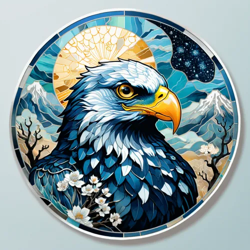 eagle illustration,decorative plate,sea head eagle,eagle,birds blue cut glass,eagle vector,eagle eastern,mongolian eagle,glass painting,ornamental bird,eagle head,bird painting,apple icon,eagle drawing,imperial eagle,steppe eagle,enamelled,gray eagle,gryphon,of prey eagle,Unique,Design,Sticker