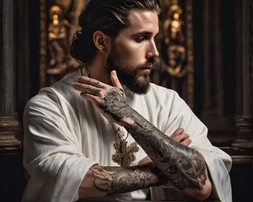 artus,sleeve,with tattoo,barberini,leonardo devinci,lincoln blackwood,king arthur,tattoos,pomade,milan,zodiac sign leo,tattooed,pompadour,el dorado,retouching,milano,uomo vitruviano,gentleman icons,bearded,gosling,Conceptual Art,Fantasy,Fantasy 22