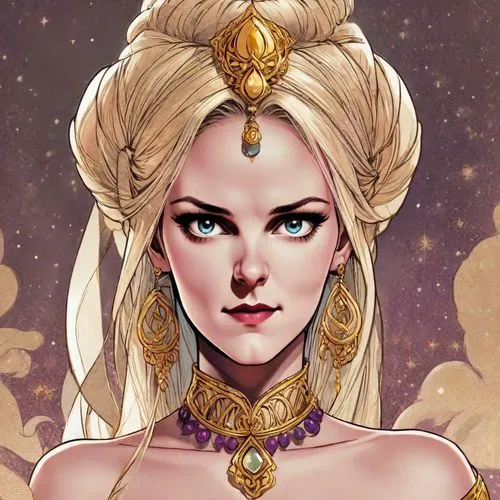 Disney Anime princess style, Jasmin as an evil genie, dark overnight,elsa,fantasy portrait,star mother,princess' earring,priestess,elza,arabian,sorceress,fantasy woman,venera,goddess of justice,zodiac