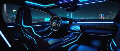 mercedes interior,car interior,car dashboard,futuristic car,stretch limousine,ufo interior,futuristic,3d car wallpaper,neon lights,the vehicle interior,automotive lighting,dashboard,car lights,limousine,neon light,cockpit,concept car,control car,backseat,chauffeur car,Illustration,American Style,American Style 06