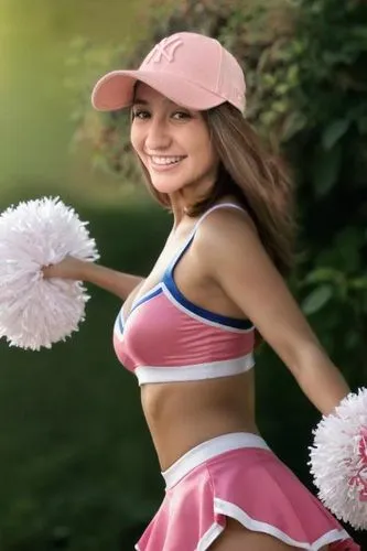 big breasts, pink cheerleader sluty outfit, facing forward,cheerleader,samantha troyanovich golfer,audino,uslpga,golf player,golfer,pink hat,pom,tutu,pinklao,sports girl,lpga,pinkaew,dva,majorette,neo