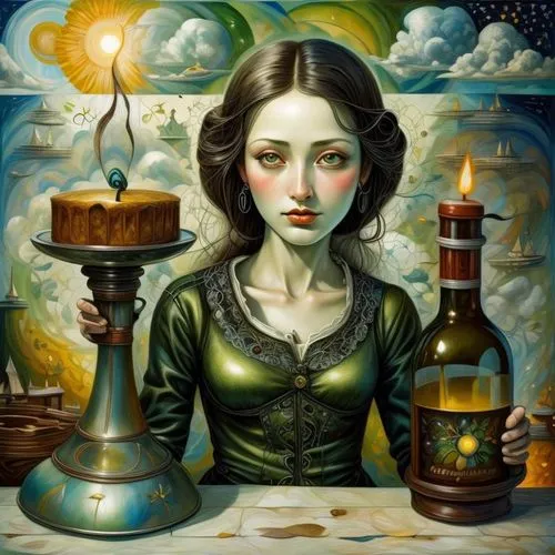 absinthe,perfumer,candlemaker,apothecary,cupbearer,viveros,temperance,absinthium,winemaker,eckmann,conjure,barmaid,perfumers,girl in the kitchen,woman with ice-cream,fantasy art,mystical portrait of a girl,girl with bread-and-butter,melusine,perfumery