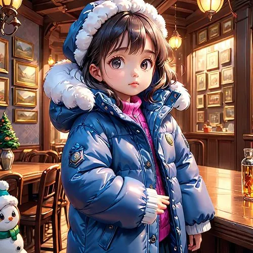 a little girl in a cozy puffy coat,a  wearing a blue down coat,winter background,winter clothes,christmas snowy background,winter clothing,christmas background,snowsuit,snowflake background,christmas 