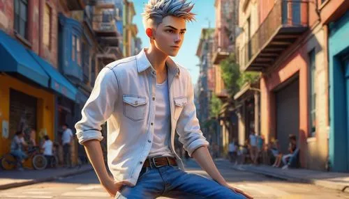 pompadour,bluejeans,jeans background,blue jeans,denim background,cuba background,jean button,male elf,blue-collar worker,denims,denim jeans,rockabilly style,male character,mohawk hairstyle,male poses for drawing,stylized,tangelo,male model,world digital painting,high jeans,Illustration,Realistic Fantasy,Realistic Fantasy 34