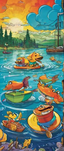 kayaks,canoes,pedalos,pedal boats,boat landscape,rowboats,boats,cartoon video game background,rubber ducks,picnic boat,row boats,kayaker,boat rapids,canoeing,mushroom island,wooden boats,paddle boat,rowing boats,kayak,kayaking,Conceptual Art,Daily,Daily 24