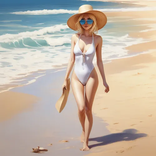 the beach pearl,straw hat,sun hat,high sun hat,beach background,one-piece swimsuit,yellow sun hat,panama hat,ordinary sun hat,straw hats,beach scenery,sun protection,summer hat,nami,white sand,sun and sea,mock sun hat,summer day,beach shell,beach walk,Conceptual Art,Fantasy,Fantasy 01