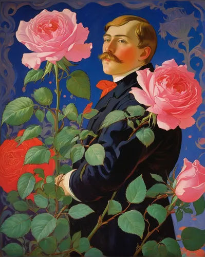 with roses,the sleeping rose,rosebushes,way of the roses,regnvåt rose,roses,noble roses,floribunda,pink roses,art nouveau,lady banks' rose,lady banks' rose ,culture rose,scent of roses,mozartkugeln,enrico caruso,rosa,rose plant,rosebush,valentin,Art,Classical Oil Painting,Classical Oil Painting 27