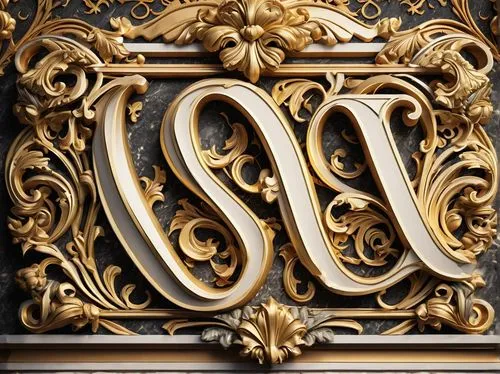 3D decorative architectural lettering font, luxurious golden metallic material, intricate ornate details, Victorian-era inspired, serif font style, bold and elegant, surrounded by ornate frames, Baroq